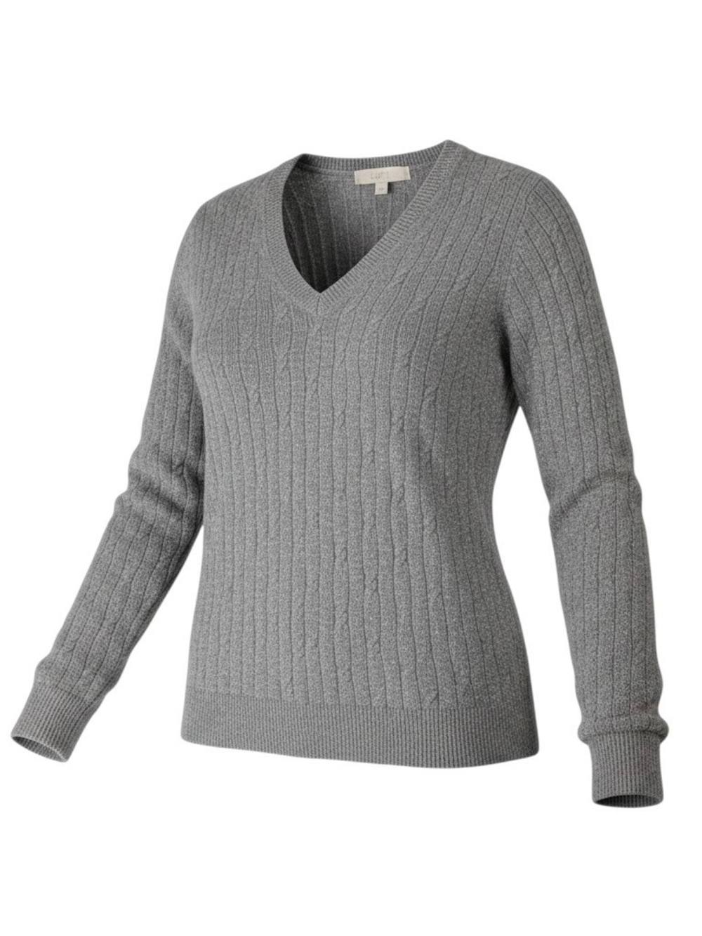 LOFT Gray Ribbed Cable V-Neck Sweater - Silver Glitter - Size M